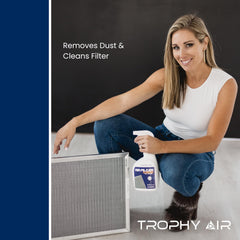 Trophy Air being sprayed onto HVAC filter demonstrating cleaning action to restore airflow