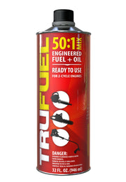 TruFuel 50:1 front packaging showing case of six bottles and clear label for convenience