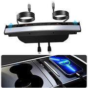 TUDEAO front view showing 4-port center console charger and sleek finish benefit tidy charging