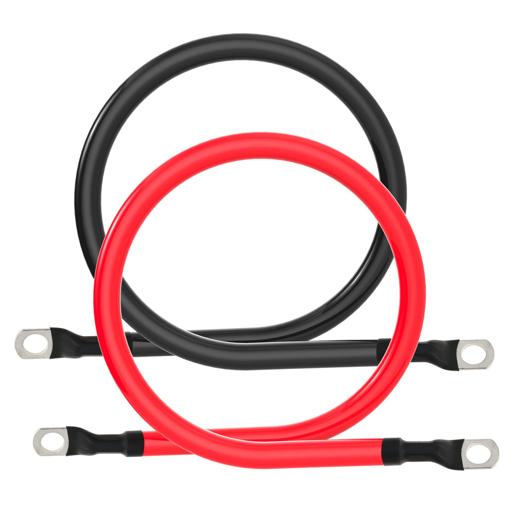 TUELETFU front view of red and black 2 AWG cable pair, shows neat packaging and ready-to-install convenience