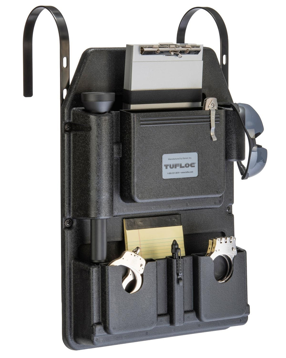 Tufloc front seat organizer front view showing low-profile secure storage