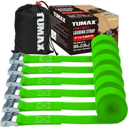 TUMAX front packaging showing six green straps and included storage bag for organized transport