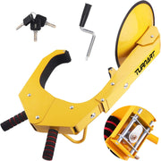 Turnart wheel lock front view showing bright yellow deterrent and strong frame