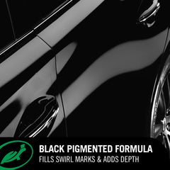 Turtle Wax before and after panel comparison showing deeper black and gloss