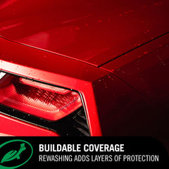 Turtle Wax-treated car surface showing glossy bead-repellent finish