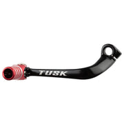 TUSK folding shift lever front view showing black shaft and red fold tip, durable upgrade
