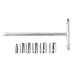 TUSK front view three‑way T‑handle wrench showing sockets and portability benefit