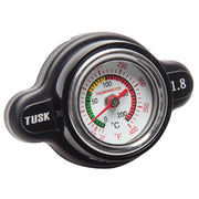 Tusk radiator cap front view showing gauge and robust construction benefits