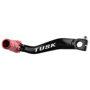 Tusk folding shift lever front view showing black body and red tip, durable OEM-style fit