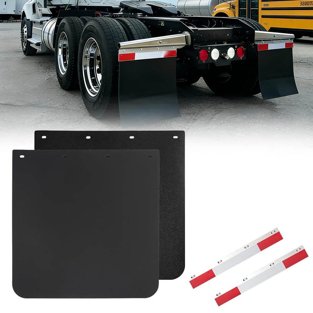 TUSPUR front view of two 24x24 mud flaps showing full coverage benefit