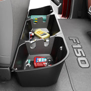 Tuyoung front view of under-seat boxes showing fit and concealed storage benefit