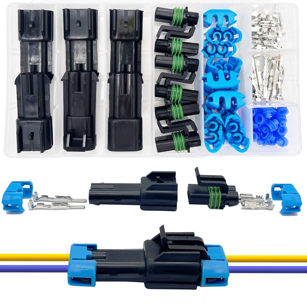 Twippo front packaging showing six weather pack connector sets and kit contents for quick repairs