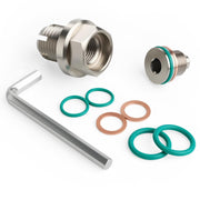 Tyfrozn front view plug kit showing complete stainless-steel assembly and benefits