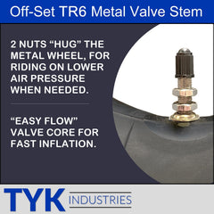 TYK Industries close-up of TR6 metal valve stem demonstrating secure vulcanized seal and durable performance