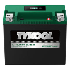 TYKOOL front view showing compact LiFePO4 profile and space-saving benefit