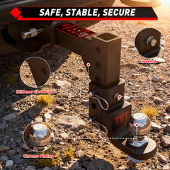 TYT hitch ball and attachment detail showing secure threaded connection for safety