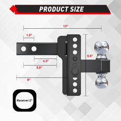 TYT close-up of 2 and 2-5/16 inch balls, quick compatibility with different trailers