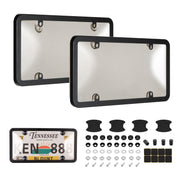 Tzuoen front view clear license plate cover showing neat protection benefit