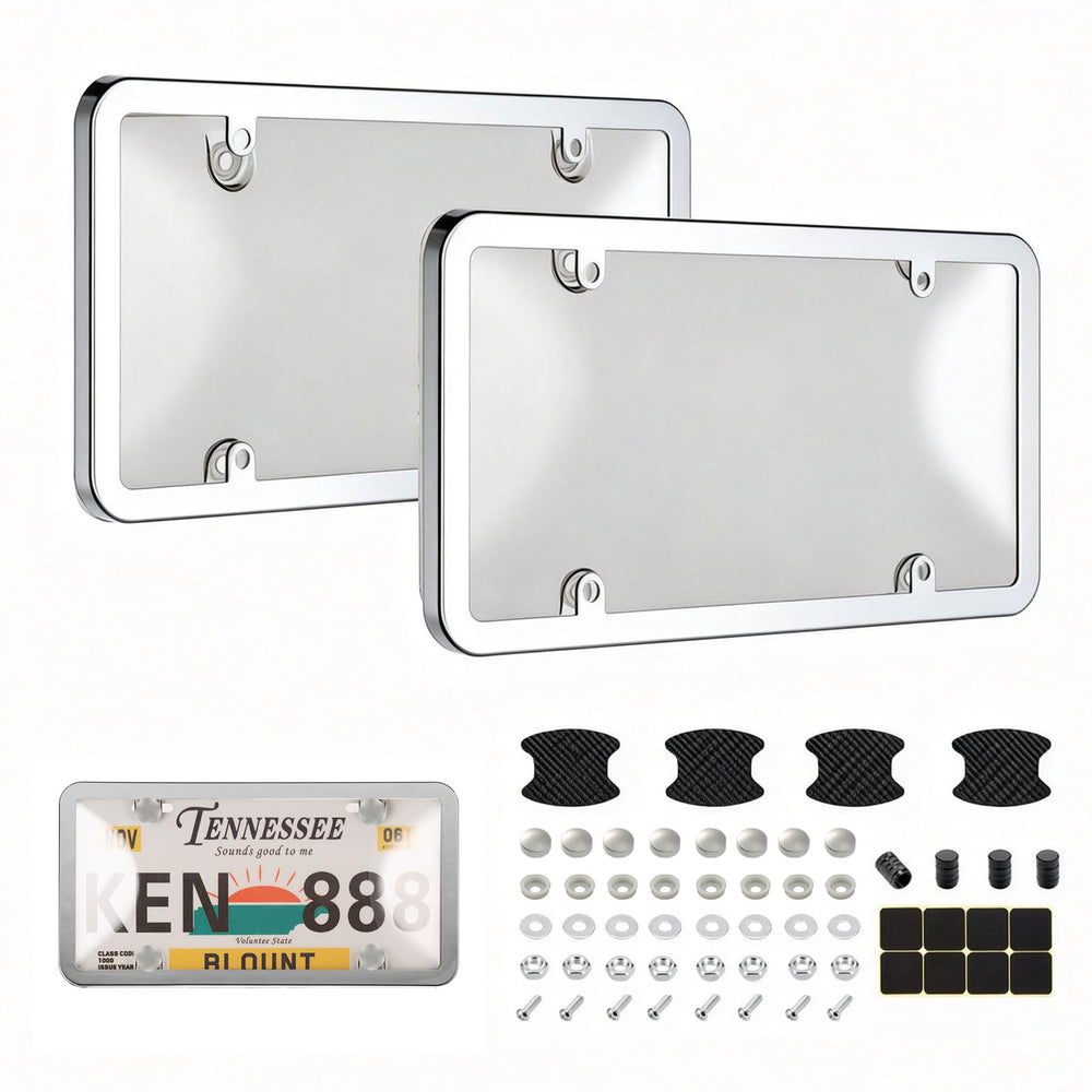 Tzuoen front view clear license plate cover showing polished finish and protection