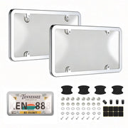 Tzuoen front view clear license plate cover showing polished finish and protection