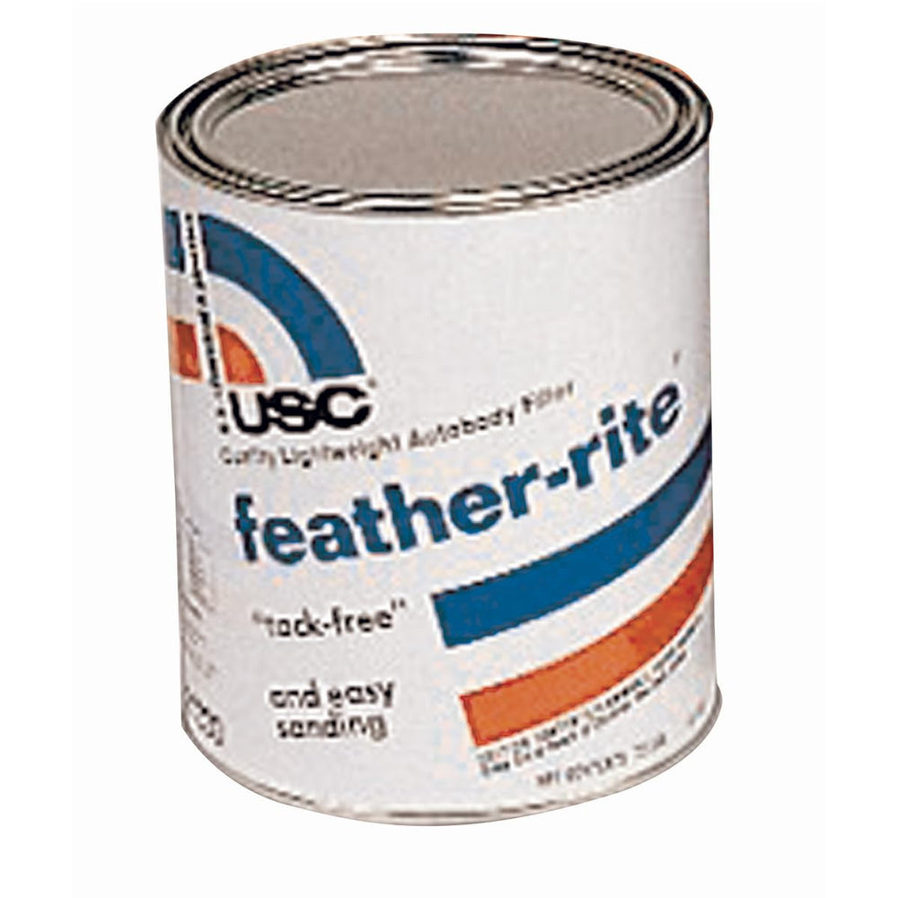 U.S. Chemical & Plastics Feather-Rite gallon can showing label and size, clear product ID and storage benefit