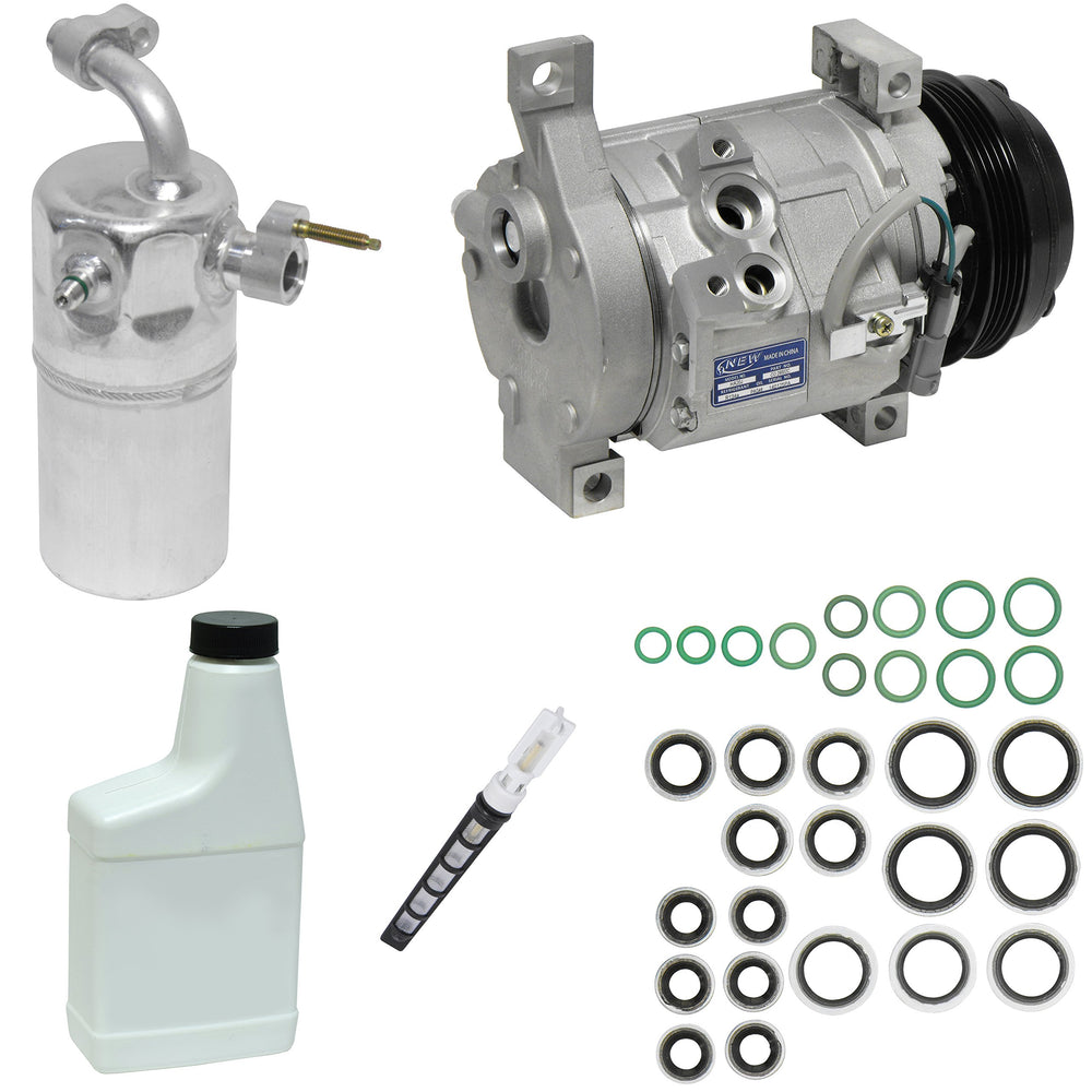 UAC compressor front view showing mounting points and clear OE-fit benefits
