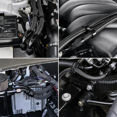 Ucreative installed under-hood routing example demonstrating neat fitment and secure hose protection benefit