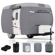Umbrauto front view of cover fitted on fiberglass trailer showing protection