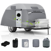Umbrauto front view of cover fitted on teardrop trailer protecting finish