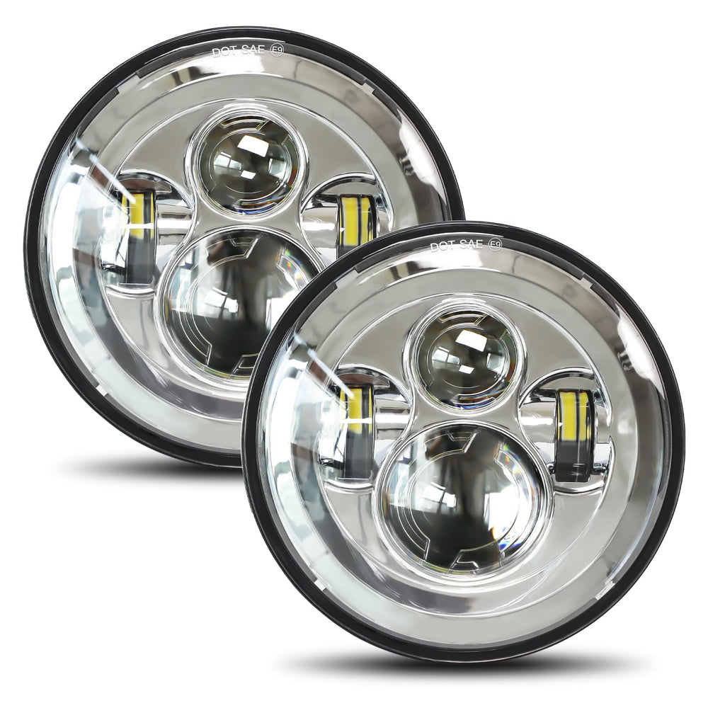 UNI-SHINE front view 7-inch LED headlight showing bright projector benefits