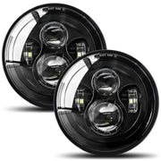 UNI-SHINE front view of 7 inch headlight showing projector lens and housing benefits visibility