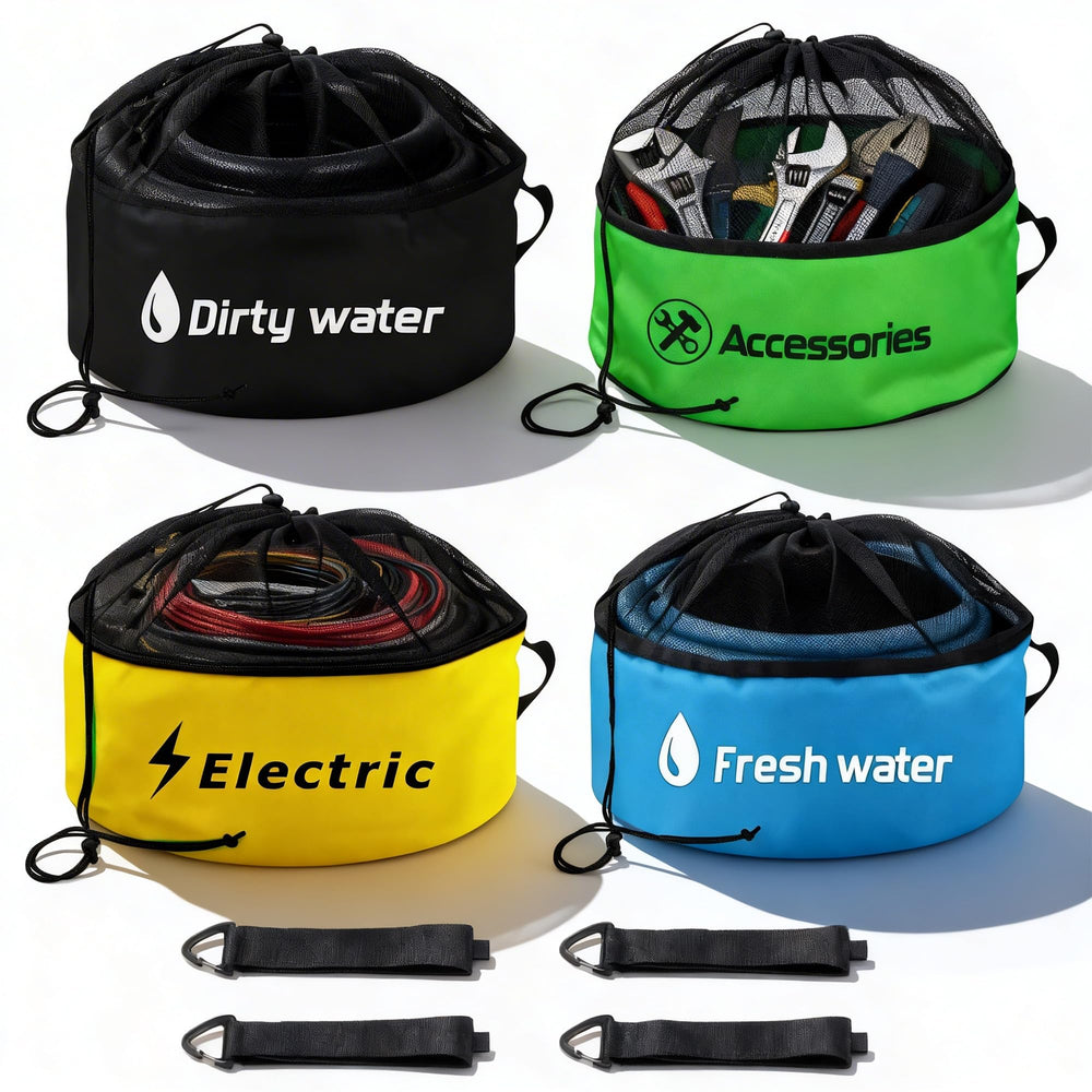 Uningmng front view showing four color-coded bags for quick identification and organization