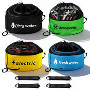 Uningmng front view showing four color-coded bags for quick identification and organization