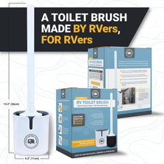 Unique mounted holder in RV bathroom, secures brush during travel and saves space