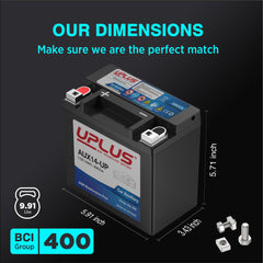 UPLUS AUX14-UP top terminal close-up showing polarity marks for easy installation