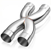 Upower X-pipe front view showing dual 2.5-inch inlets and outlets for easy fit