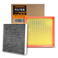 Uselection front packaging showing both cabin and engine filters and fitment info