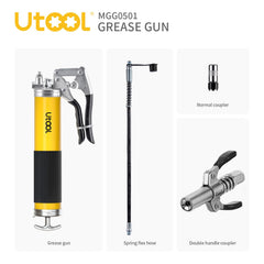 UTOOL pistol grip closeup highlighting rubber sleeve for secure one-hand control