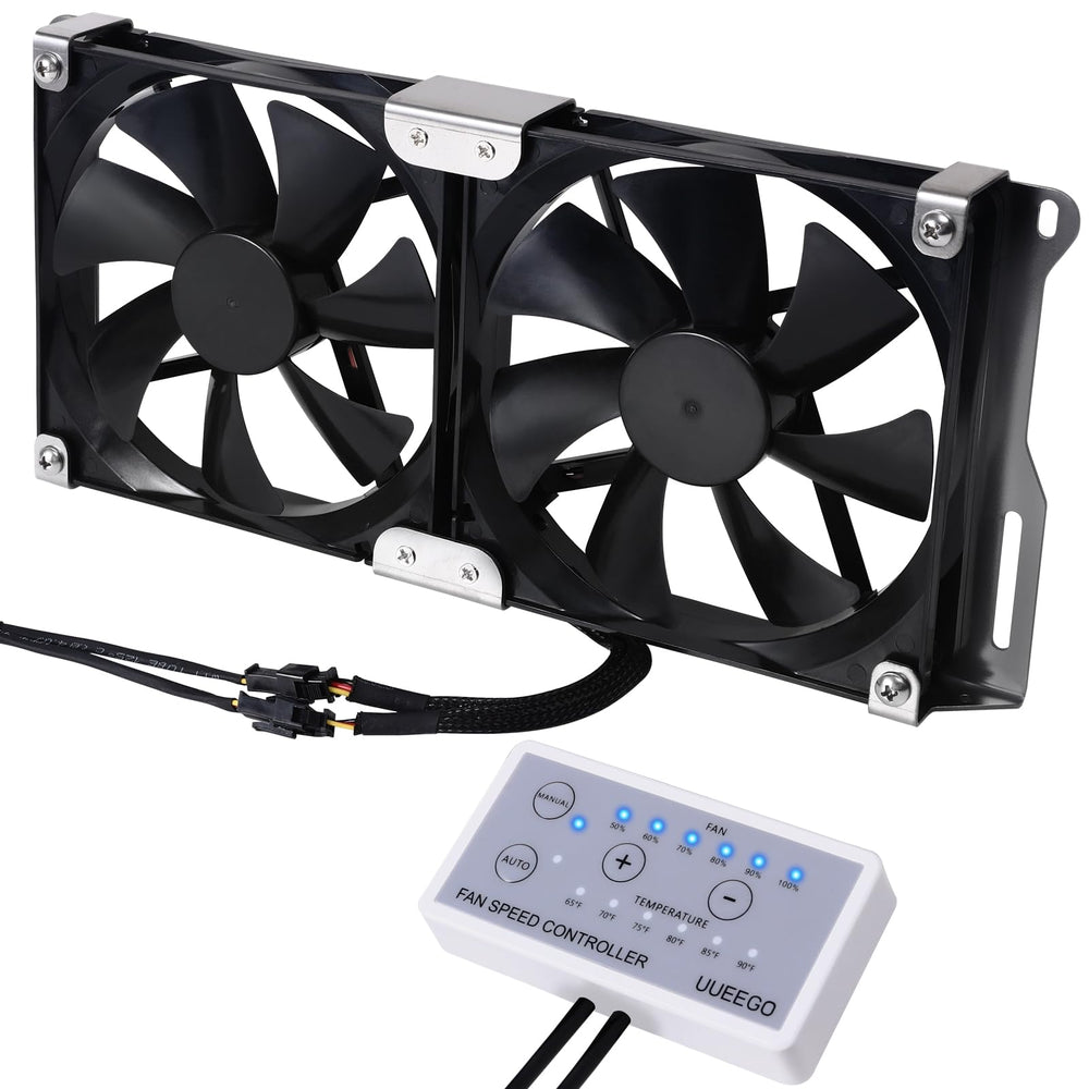 uueego front view dual fan assembly showing airflow benefit