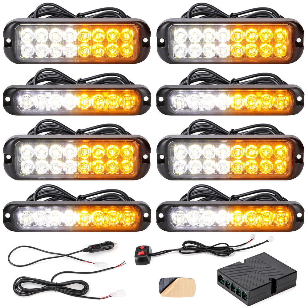 V-SEK front view of amber white strobe kit showing compact modules and visibility