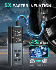 VACASSO hose attached to Schrader valve demonstrating secure, fast connection benefit