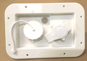 Valterra front face water fill showing clean white dish and fittings for easy access