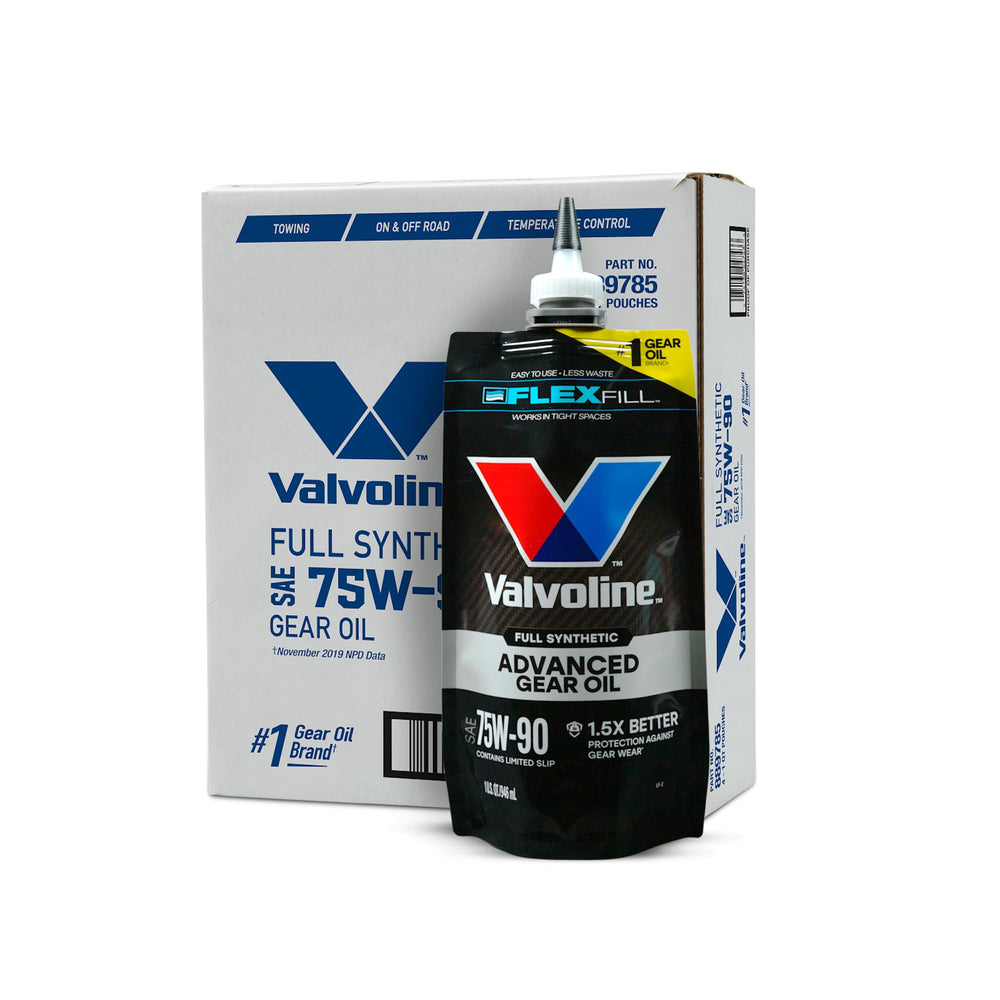 Valvoline Flexfill pouch front view showing branding and pour spout benefit