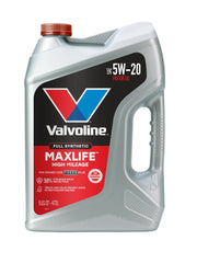 Valvoline MaxLife 5W-20 front label showing product benefits and mileage focus