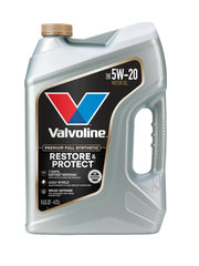 Valvoline Restore & Protect 5W-20 front label showing product benefits and brand