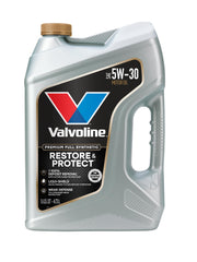 Valvoline Restore & Protect 5W-30 front label showing product benefits