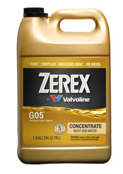 Valvoline Zerex G05 gallon bottle front view showing product and clear branding benefits