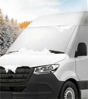 VANNCAMP front view of cover on Sprinter showing full windshield protection and fit