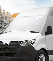 VANNCAMP front view of cover on Sprinter showing full windshield protection and fit