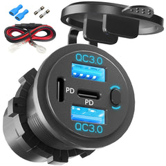 VANONE front panel view showing four charging ports and switch for neat installation benefits